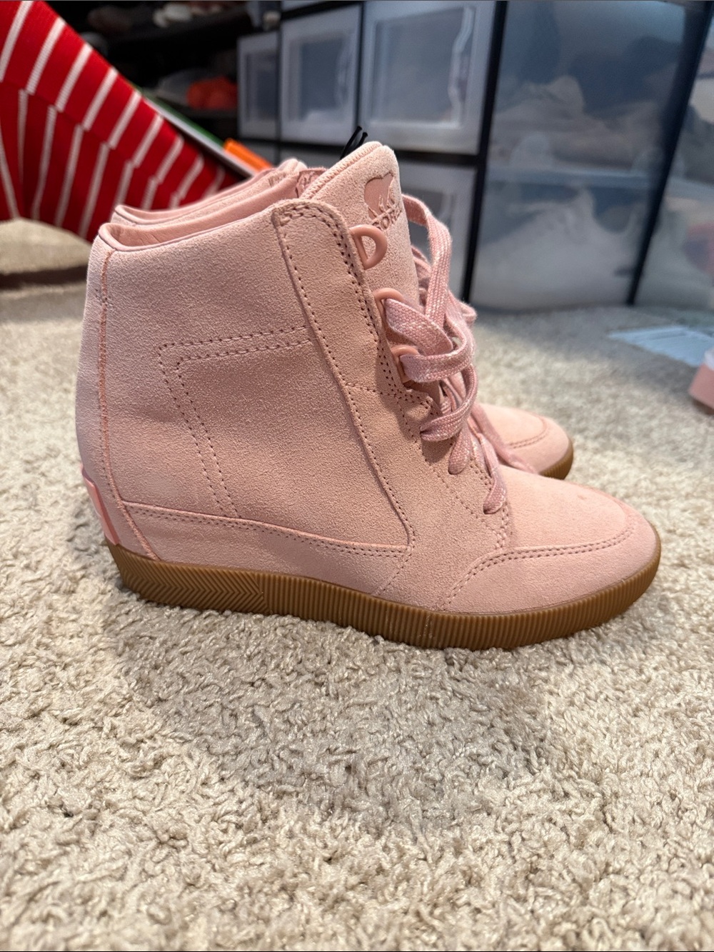 Sorel Pink Suede Wedge Sneaker Boots - Picture 3 of 6